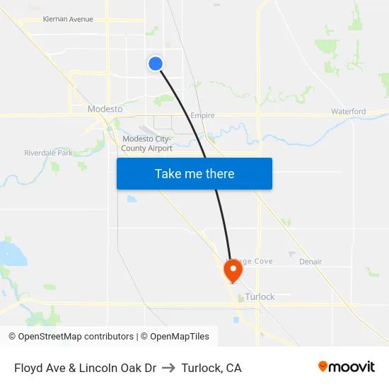 Floyd Ave & Lincoln Oak Dr to Turlock, CA map