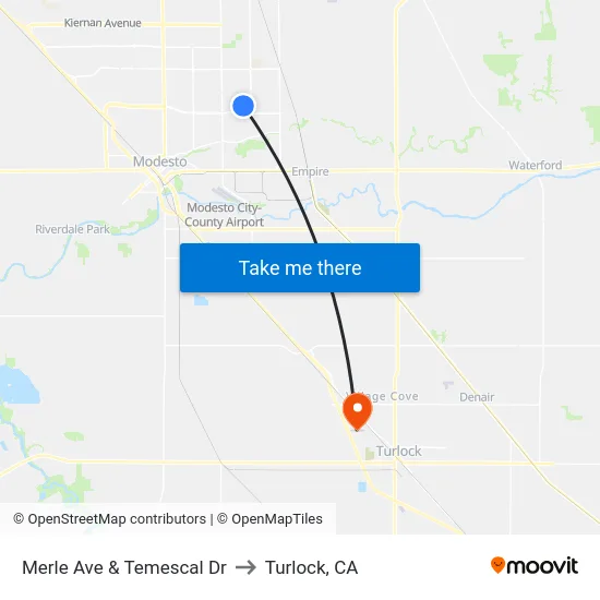 Merle Ave & Temescal Dr to Turlock, CA map