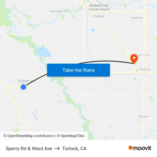Sperry Rd & Ward Ave to Turlock, CA map