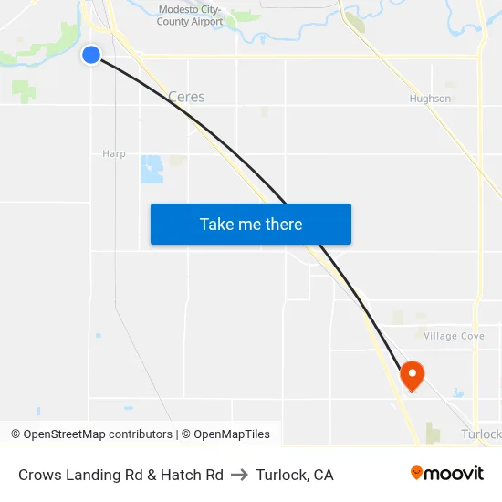 Crows Landing Rd & Hatch Rd to Turlock, CA map