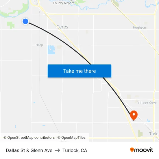 Dallas St & Glenn Ave to Turlock, CA map