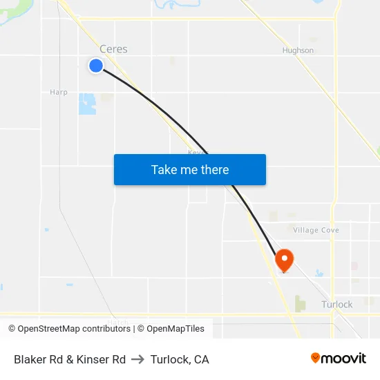 Blaker Rd & Kinser Rd to Turlock, CA map