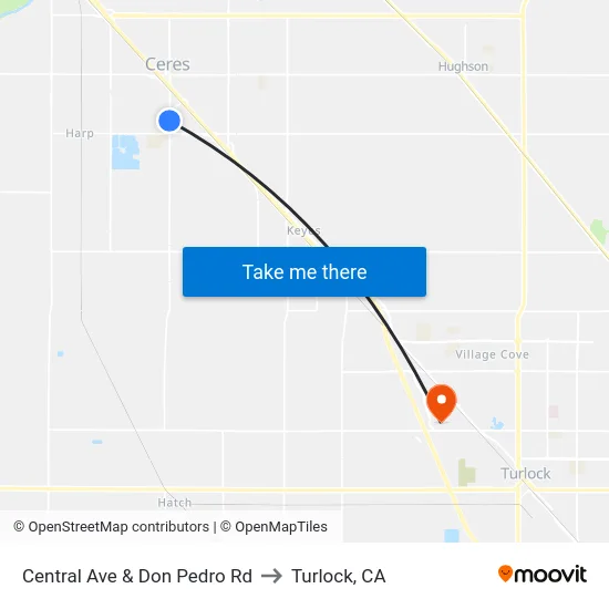 Central Ave & Don Pedro Rd to Turlock, CA map