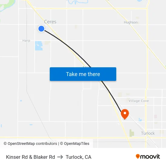 Kinser Rd & Blaker Rd to Turlock, CA map