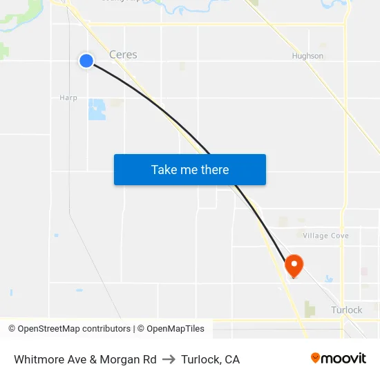Whitmore Ave & Morgan Rd to Turlock, CA map