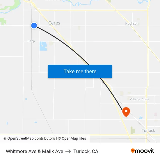 Whitmore Ave & Malik Ave to Turlock, CA map