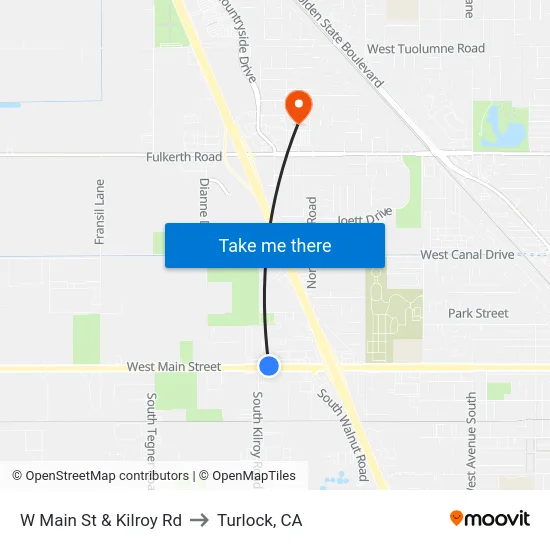 W Main St & Kilroy Rd to Turlock, CA map
