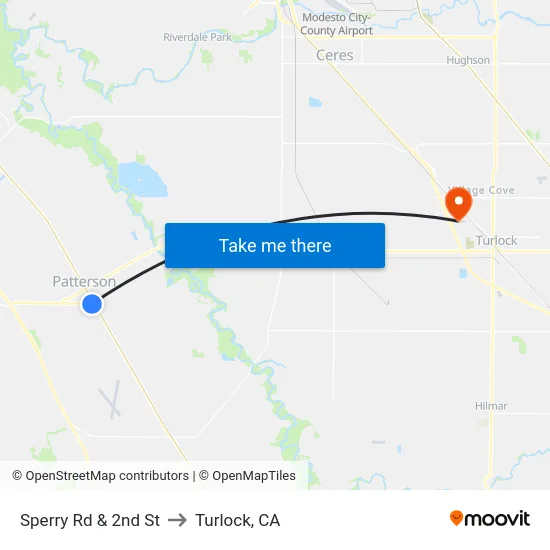 Sperry Rd & 2nd St to Turlock, CA map