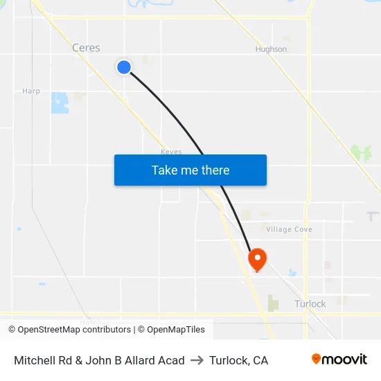 Mitchell Rd & John B Allard Acad to Turlock, CA map