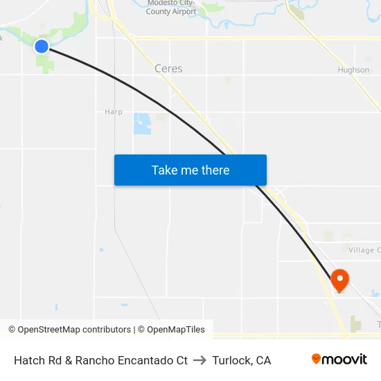 Hatch Rd & Rancho Encantado Ct to Turlock, CA map