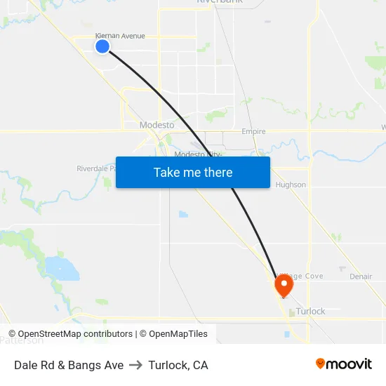 Dale Rd & Bangs Ave to Turlock, CA map