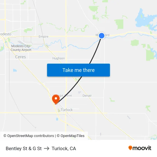 Bentley St & G St to Turlock, CA map