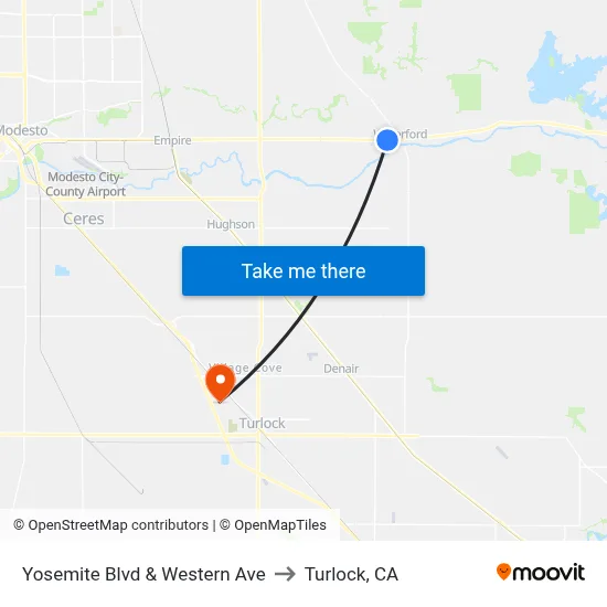 Yosemite Blvd & Western Ave to Turlock, CA map