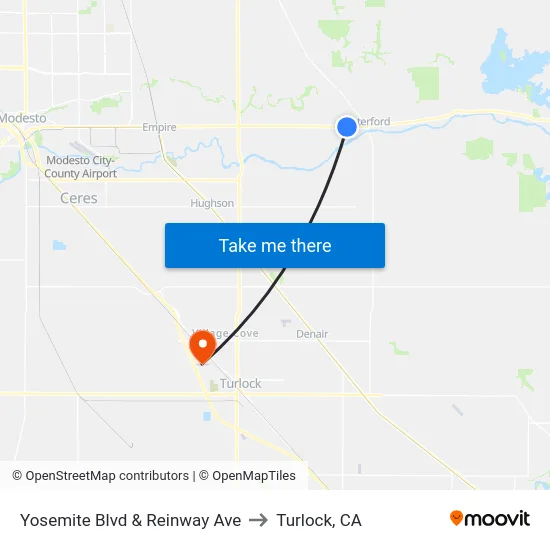 Yosemite Blvd & Reinway Ave to Turlock, CA map