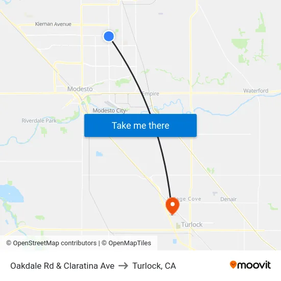 Oakdale Rd & Claratina Ave to Turlock, CA map