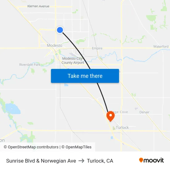 Sunrise Blvd & Norwegian Ave to Turlock, CA map