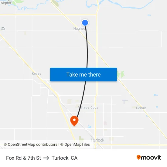 Fox Rd & 7th St to Turlock, CA map