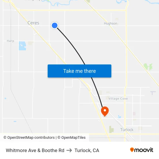 Whitmore Ave & Boothe Rd to Turlock, CA map