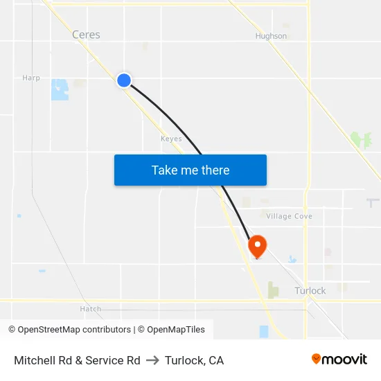 Mitchell Rd & Service Rd to Turlock, CA map