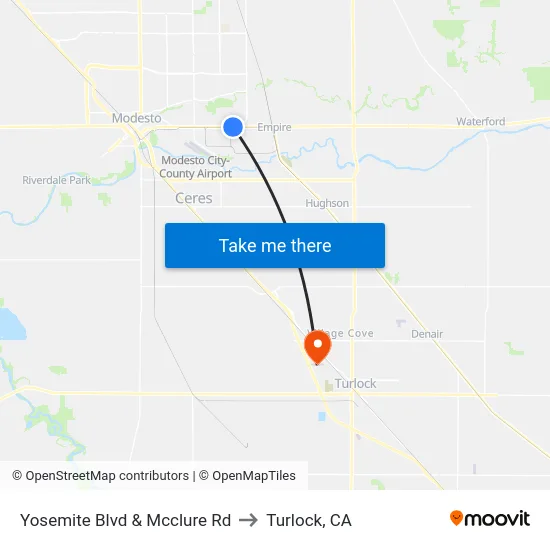 Yosemite Blvd & Mcclure Rd to Turlock, CA map