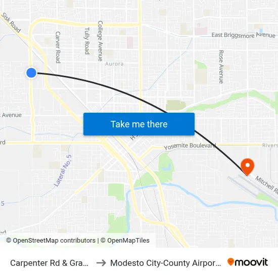 Carpenter Rd & Granite Ln to Modesto City-County Airport (MOD) map