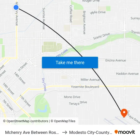 Mchenry Ave Between Roseburg Ave & Mensi to Modesto City-County Airport (MOD) map