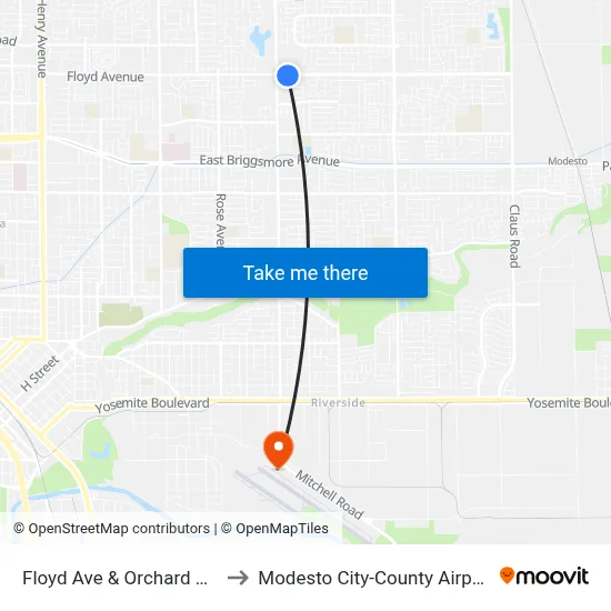 Floyd Ave & Orchard Park Way to Modesto City-County Airport (MOD) map
