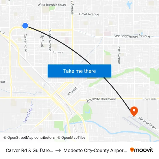 Carver Rd & Gulfstream Dr to Modesto City-County Airport (MOD) map