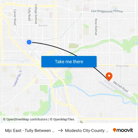 Mjc East - Tully Between Coldwell Ave & to Modesto City-County Airport (MOD) map