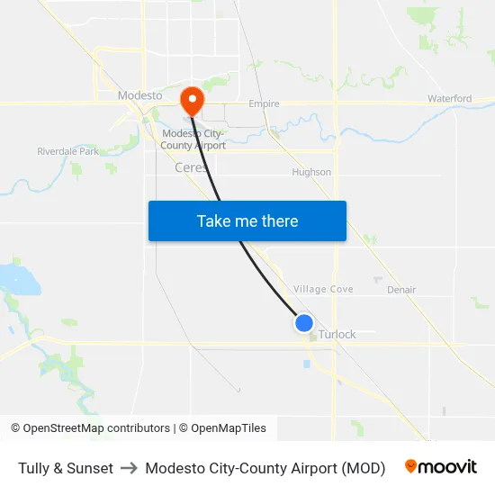 Tully & Sunset to Modesto City-County Airport (MOD) map