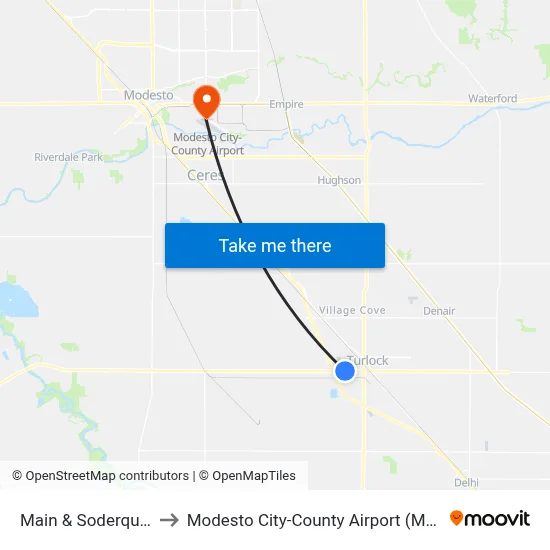 Main & Soderquist to Modesto City-County Airport (MOD) map