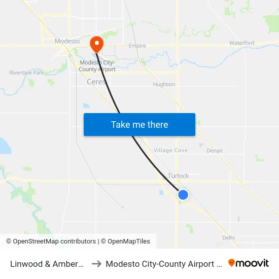 Linwood & Amberwood to Modesto City-County Airport (MOD) map
