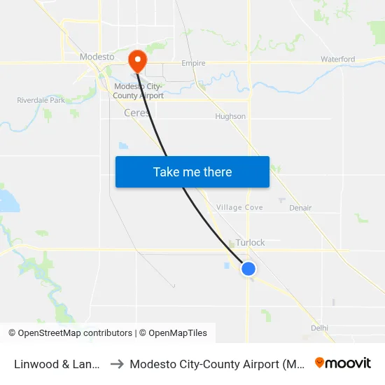 Linwood & Lander to Modesto City-County Airport (MOD) map