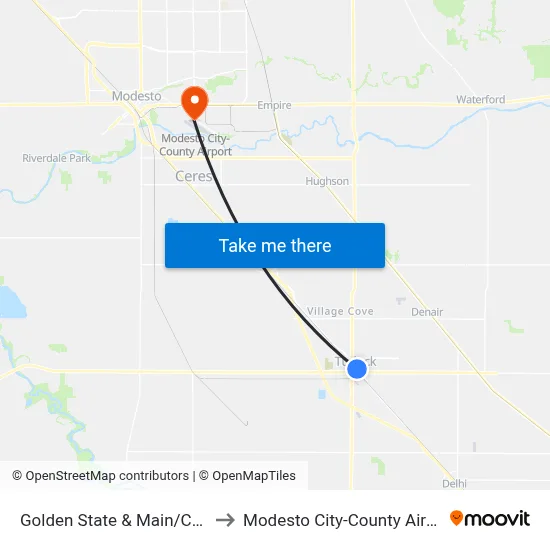 Golden State & Main/Central Park to Modesto City-County Airport (MOD) map