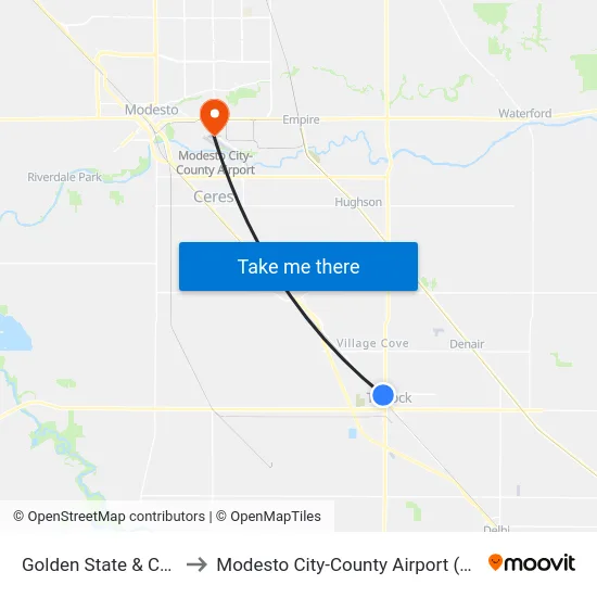 Golden State & Canal to Modesto City-County Airport (MOD) map