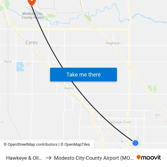Hawkeye & Olive to Modesto City-County Airport (MOD) map
