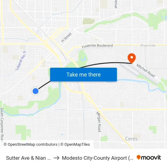 Sutter Ave & Nian Way to Modesto City-County Airport (MOD) map