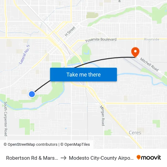 Robertson Rd & Marseille Ln to Modesto City-County Airport (MOD) map