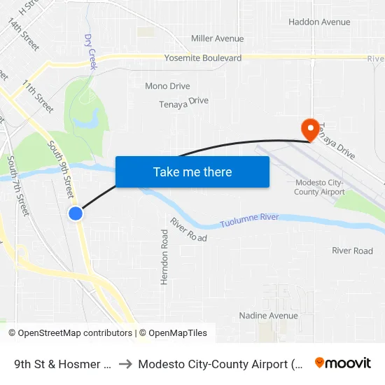 9th St & Hosmer Ave to Modesto City-County Airport (MOD) map