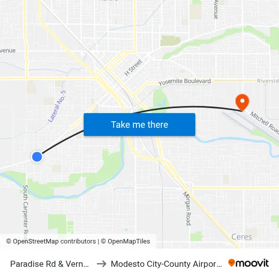 Paradise Rd & Vernon Ave to Modesto City-County Airport (MOD) map