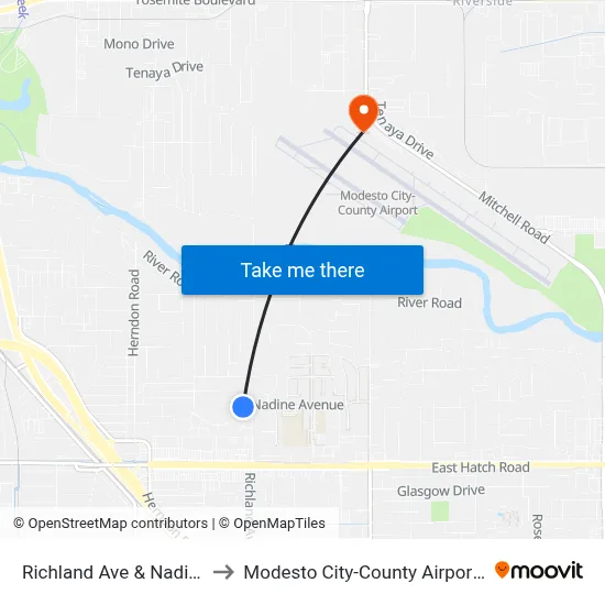Richland Ave & Nadine Ave to Modesto City-County Airport (MOD) map