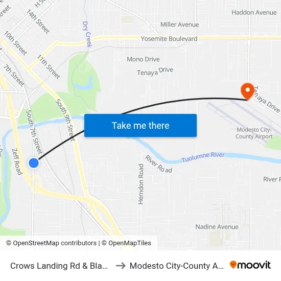 Crows Landing Rd & Blankenburg Ave to Modesto City-County Airport (MOD) map