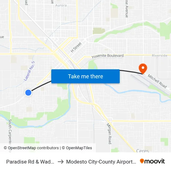 Paradise Rd & Wade Ave to Modesto City-County Airport (MOD) map