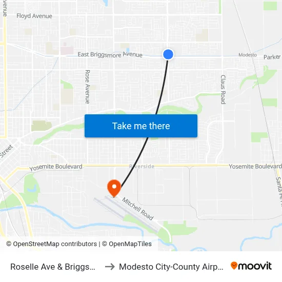 Roselle Ave & Briggsmore Ave to Modesto City-County Airport (MOD) map