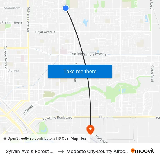 Sylvan Ave & Forest Glenn Dr to Modesto City-County Airport (MOD) map