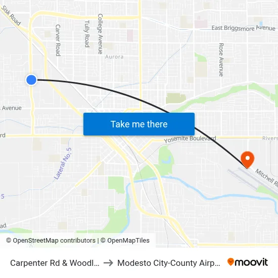 Carpenter Rd & Woodland Ave to Modesto City-County Airport (MOD) map
