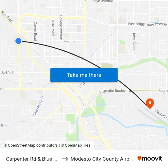 Carpenter Rd & Blue Gum Ave to Modesto City-County Airport (MOD) map