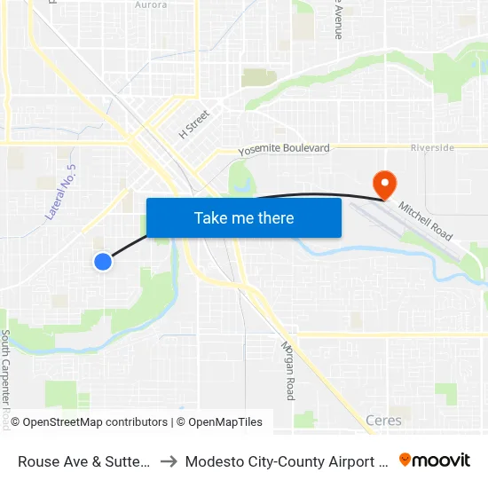 Rouse Ave & Sutter Ave to Modesto City-County Airport (MOD) map