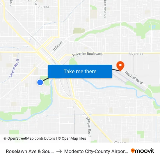 Roselawn Ave & South Ave to Modesto City-County Airport (MOD) map