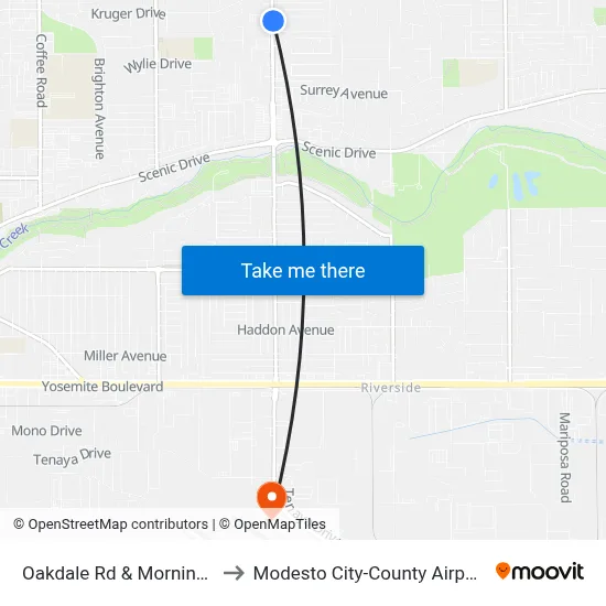 Oakdale Rd & Morningside Dr to Modesto City-County Airport (MOD) map